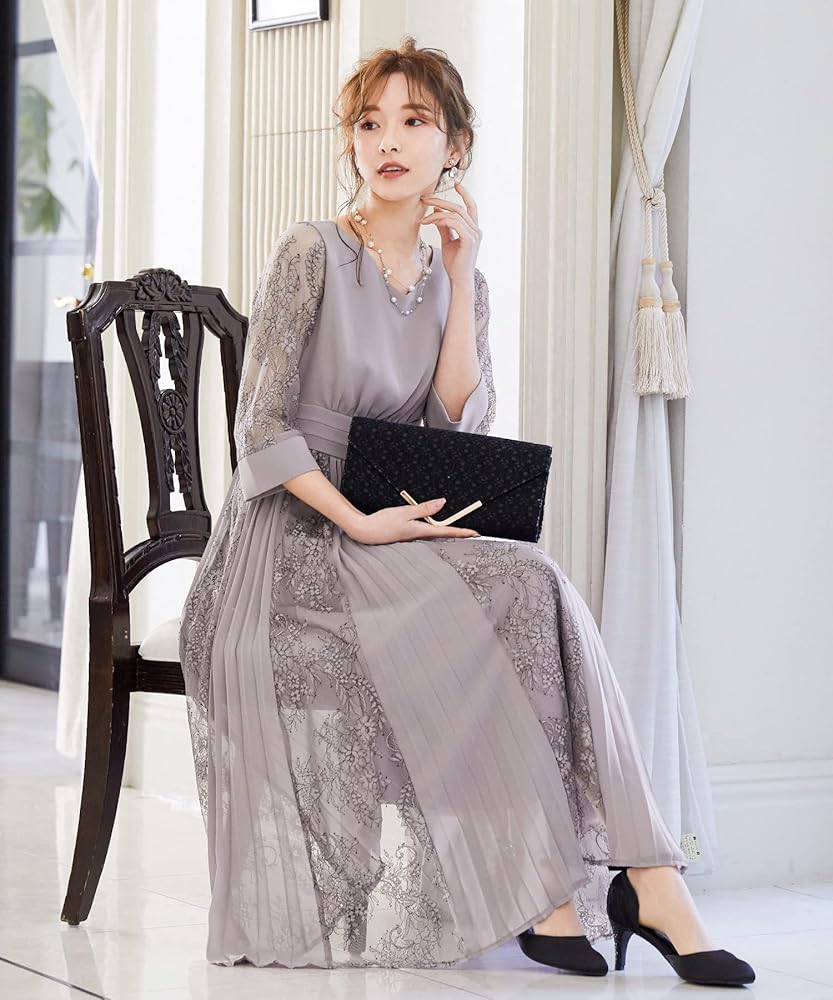 Amazon | [niana] 結婚式 ワンピース パーティードレス 花柄 プリーツ